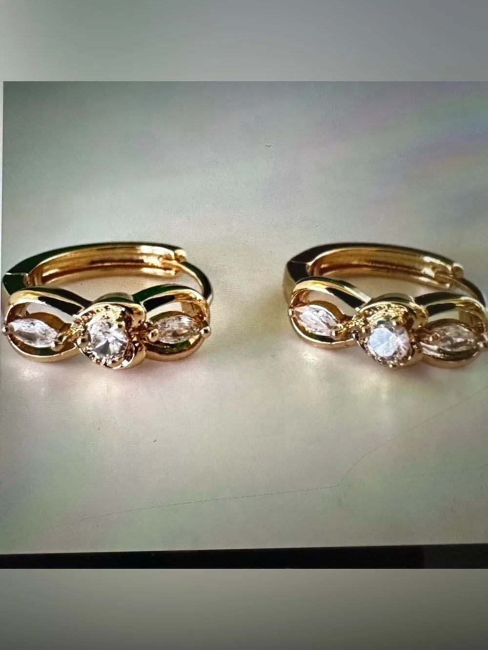18K Gold Plated CZ Bow Hoop Earrings | Dainty Sparkle Huggies NWT